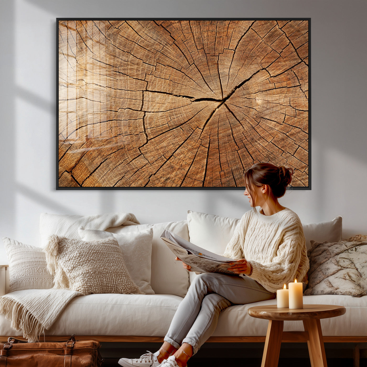 Tree Ring Canvas Art, Rustic Wood Grain Wall Art, Tree Slice