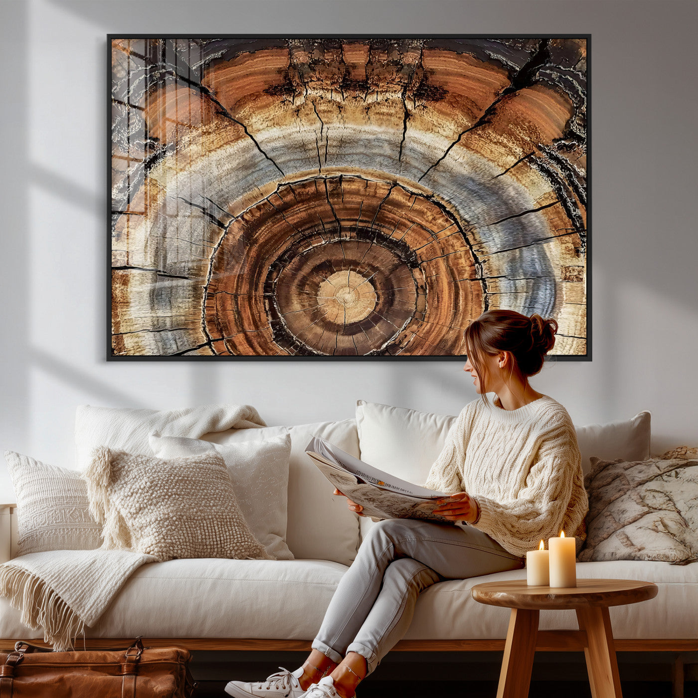 Tree Rings Wall Art Canvas Print – Rustic Wood Texture