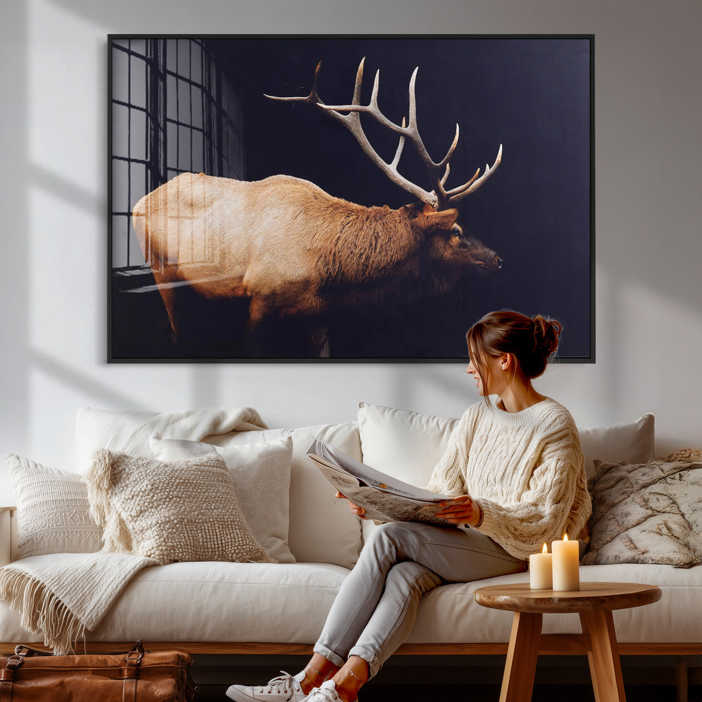 Rustic Elk Wall Art Canvas Print – Framed Moody Wildlife Art