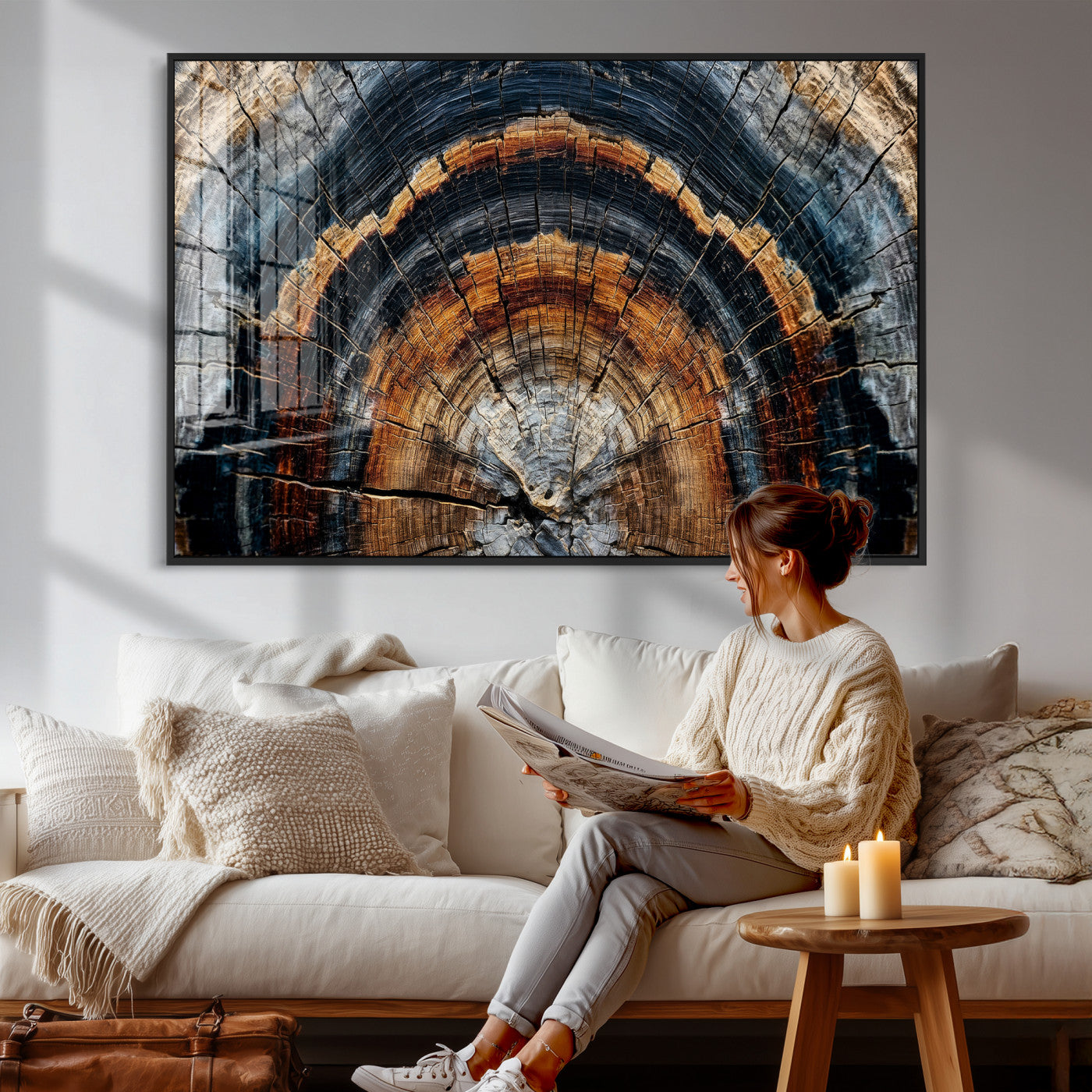 Abstract Wood Grain Canvas Print, Tree Ring Pattern Wall