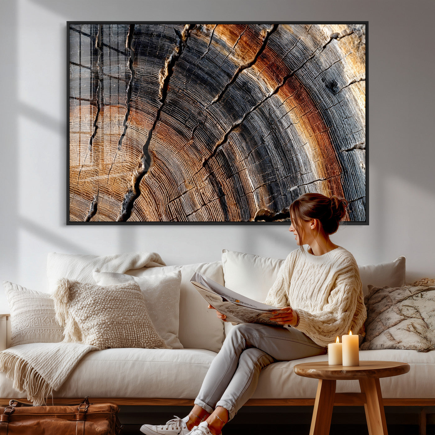 Abstract Tree Ring Wall Art Print – Natural Rustic Wood