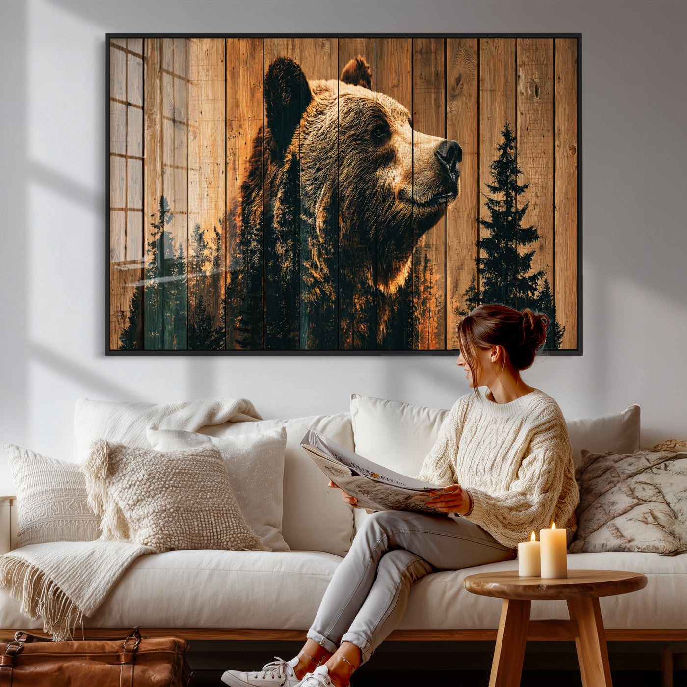 Rustic Bear Wall Art Canvas Print – Woodland Wildlife