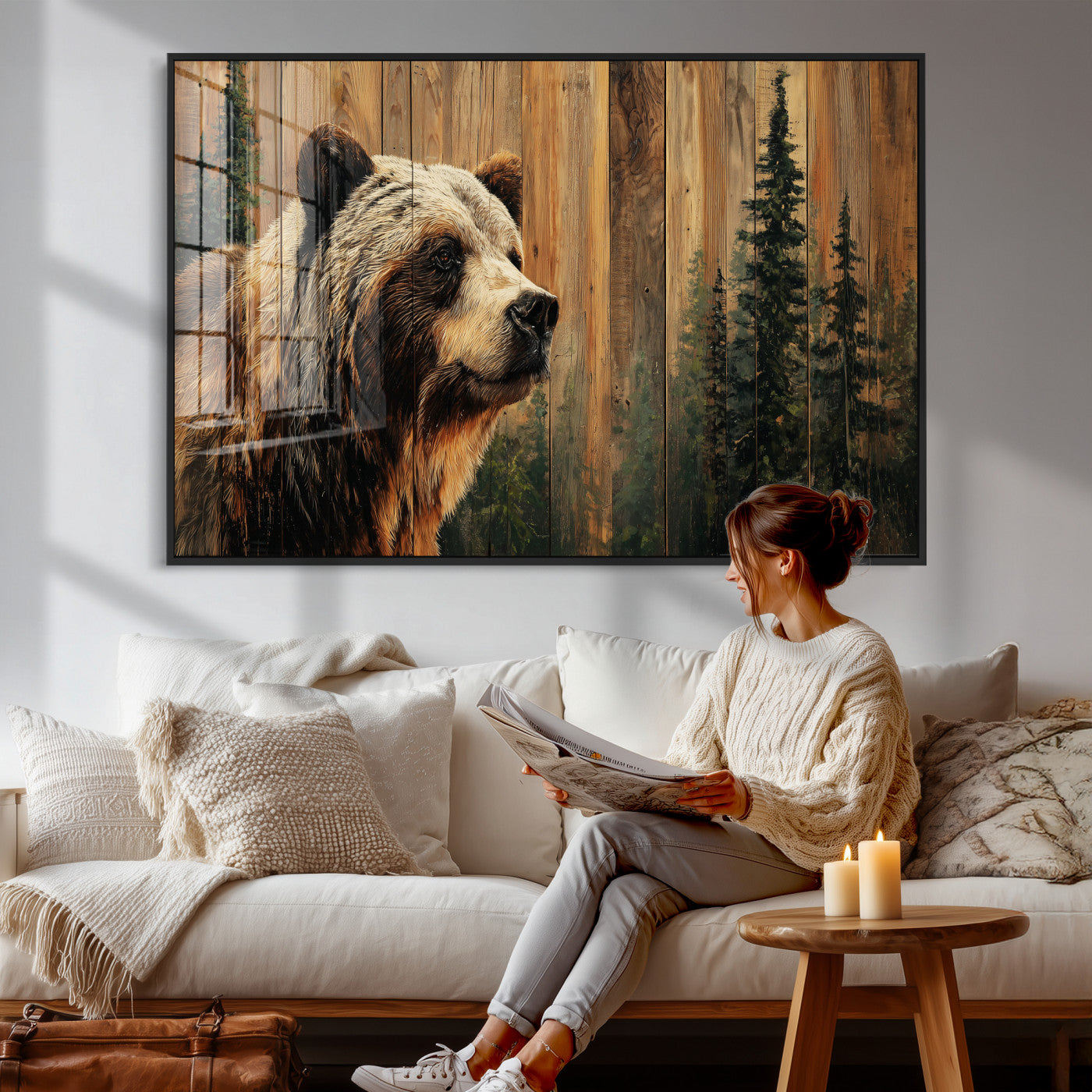 Grizzly Bear Wall Art Canvas Print, Rustic Wildlife Bear
