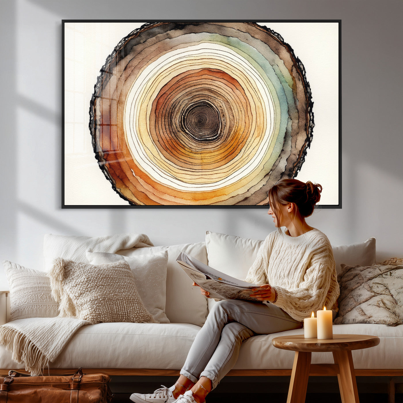 Natural Wood Slice Wall Art Canvas Print, Tree Ring Wall