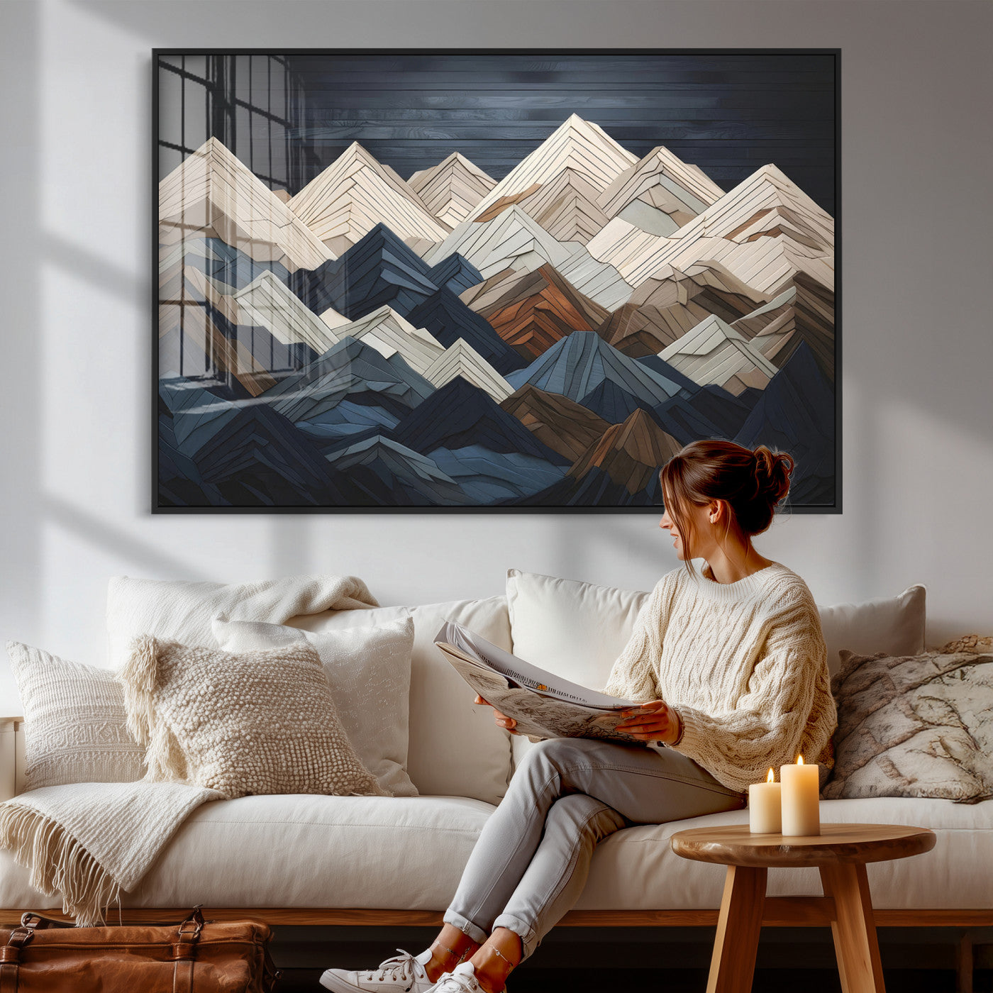 Wood Mountain Wall Art | Mountain Canvas Print Wood Decor |