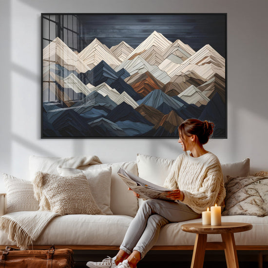 Wood Mountain Wall Art | Mountain Canvas Print Wood Decor |