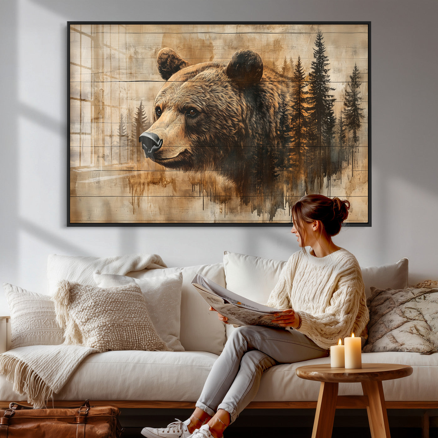 Rustic Grizzly Bear Wall Art, Abstract Grizzly 399 Bear Wall