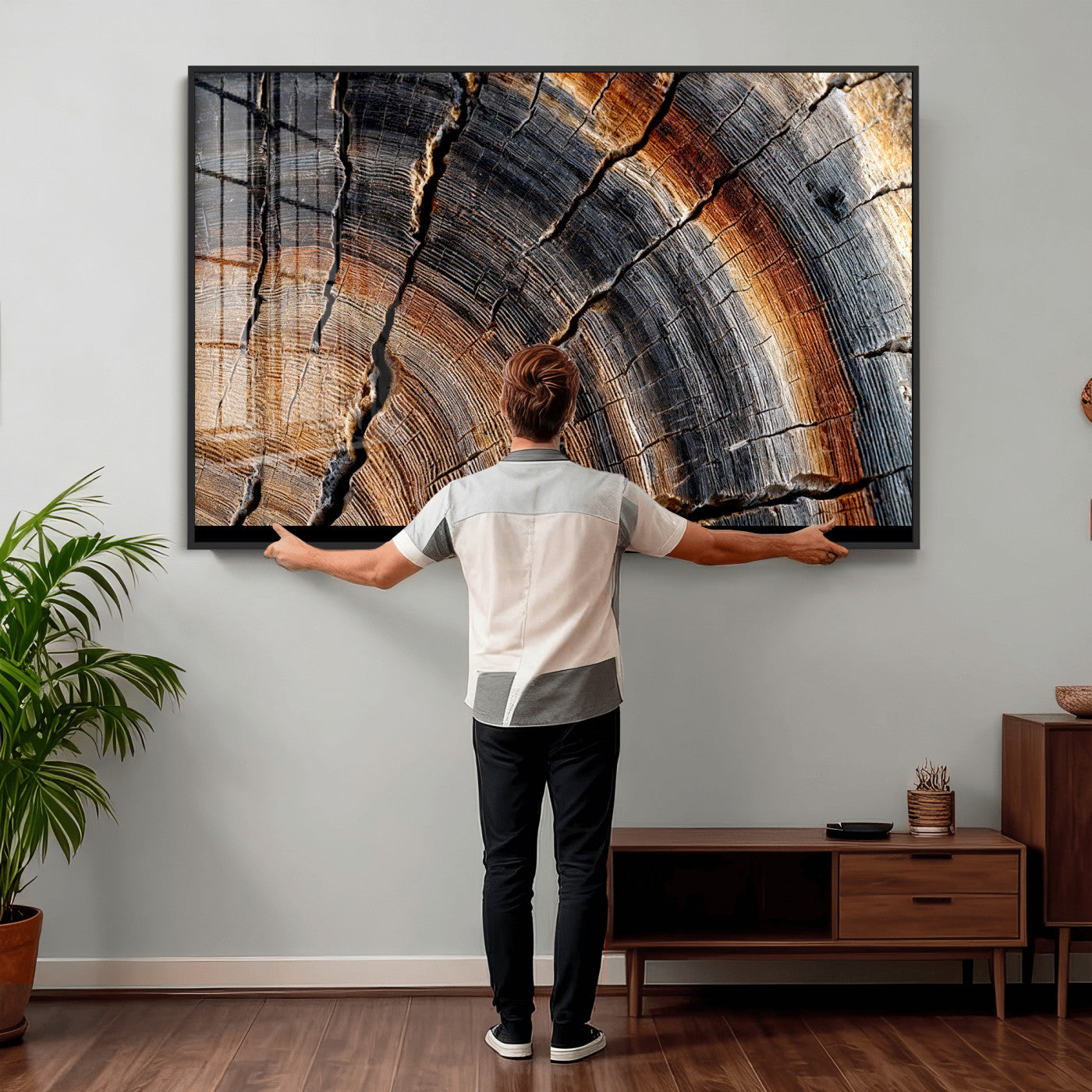 Abstract Tree Ring Wall Art Print – Natural Rustic Wood