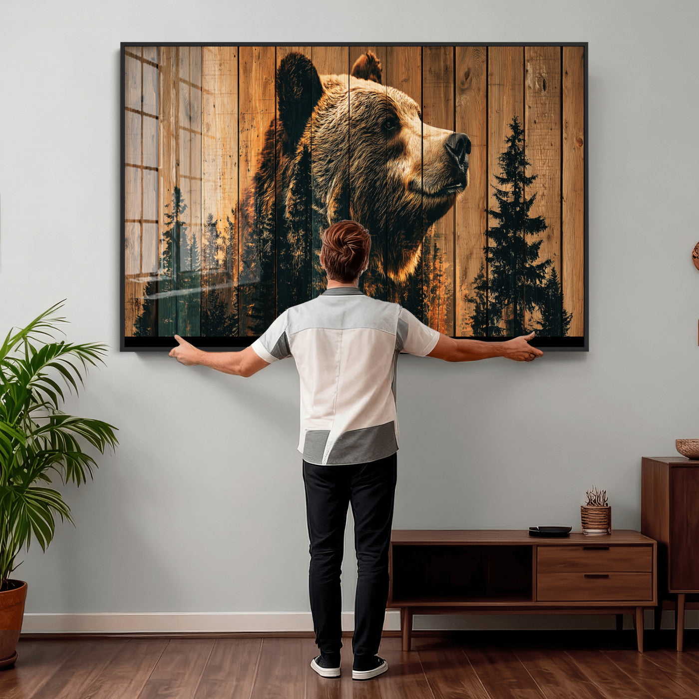 Rustic Bear Wall Art Canvas Print – Woodland Wildlife