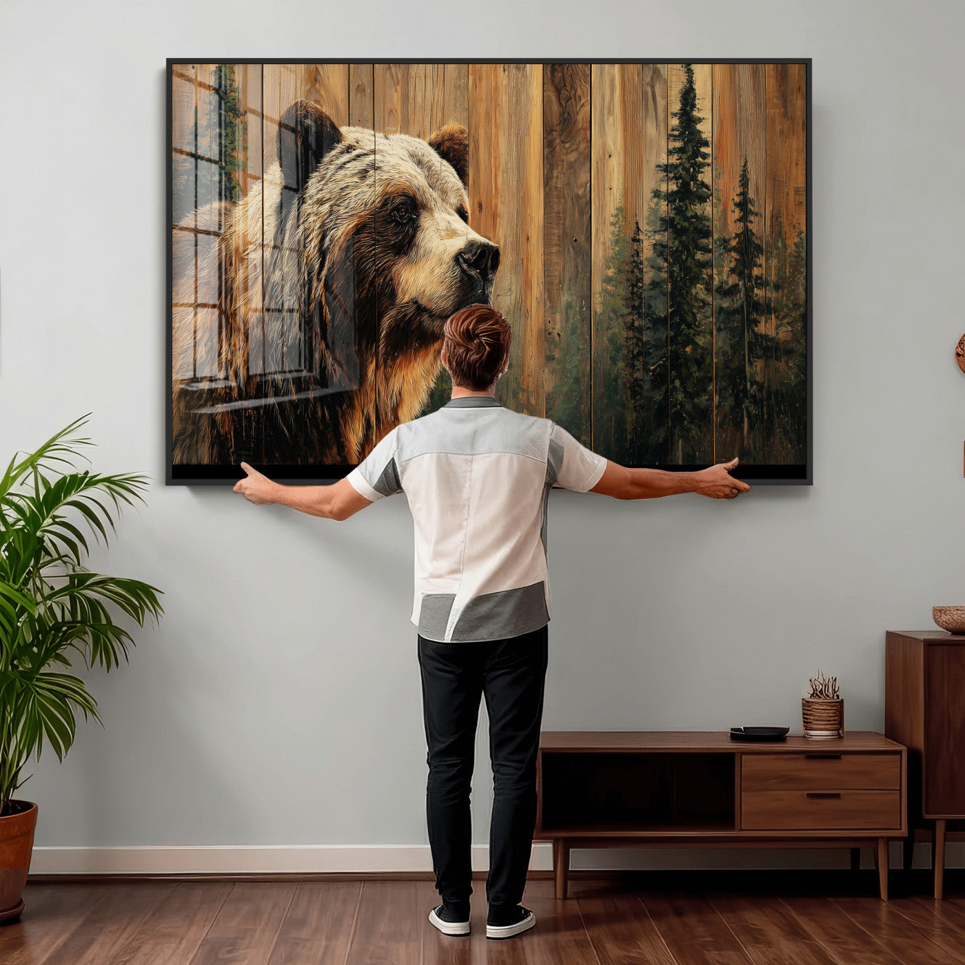 Grizzly Bear Wall Art Canvas Print, Rustic Wildlife Bear