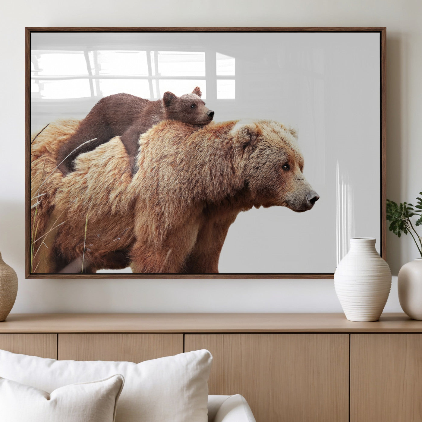 Mother and Baby Bear Canvas Wall Art - Adorable Wildlife