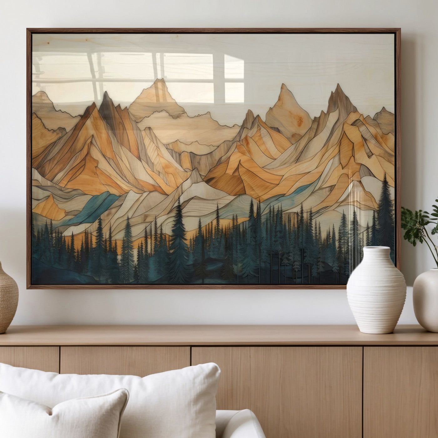 Rustic Wood Mountain Wall Art Print | Triptych Giclee Print