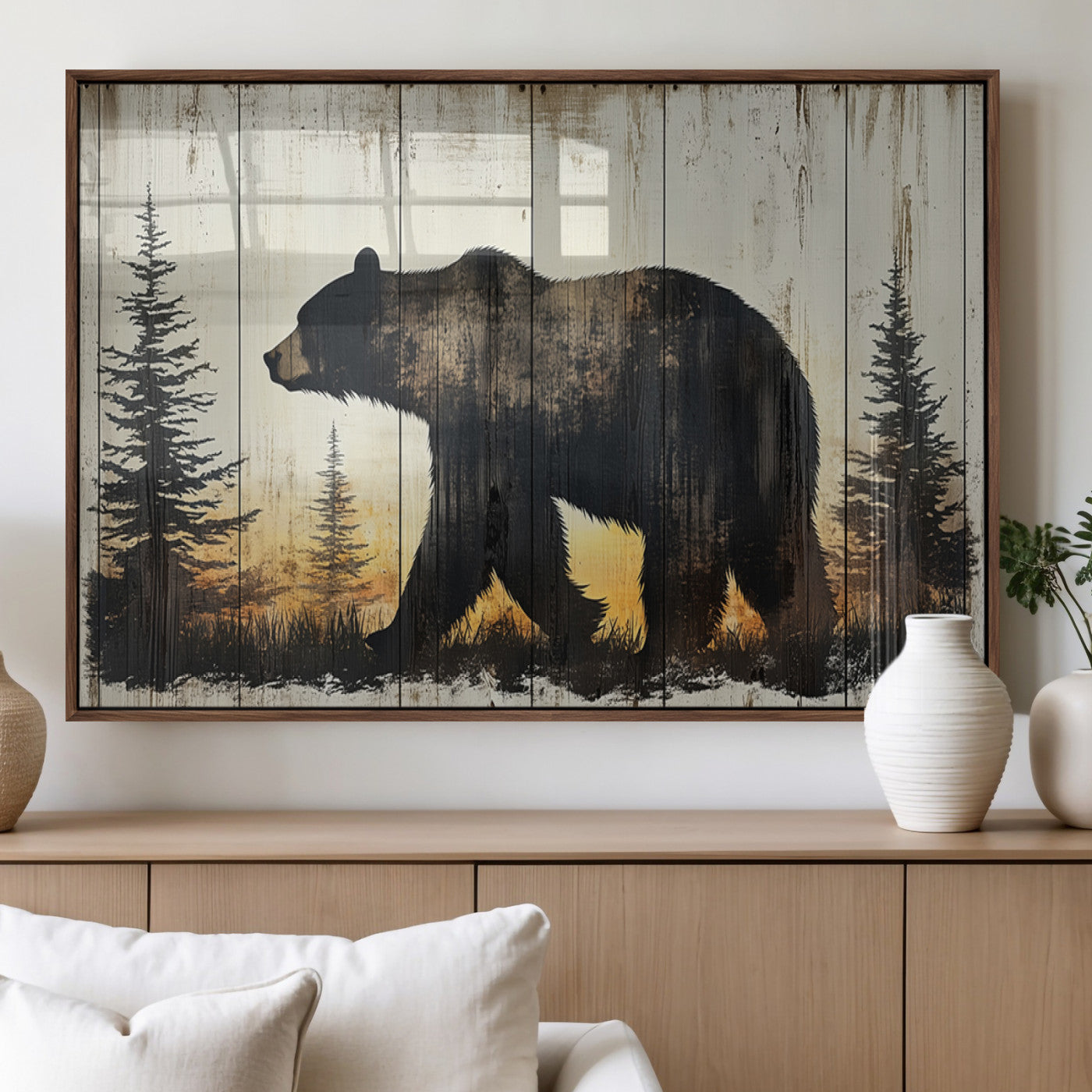 Vintage Bear Wall Art Canvas Print for Farmhouse - Mountain