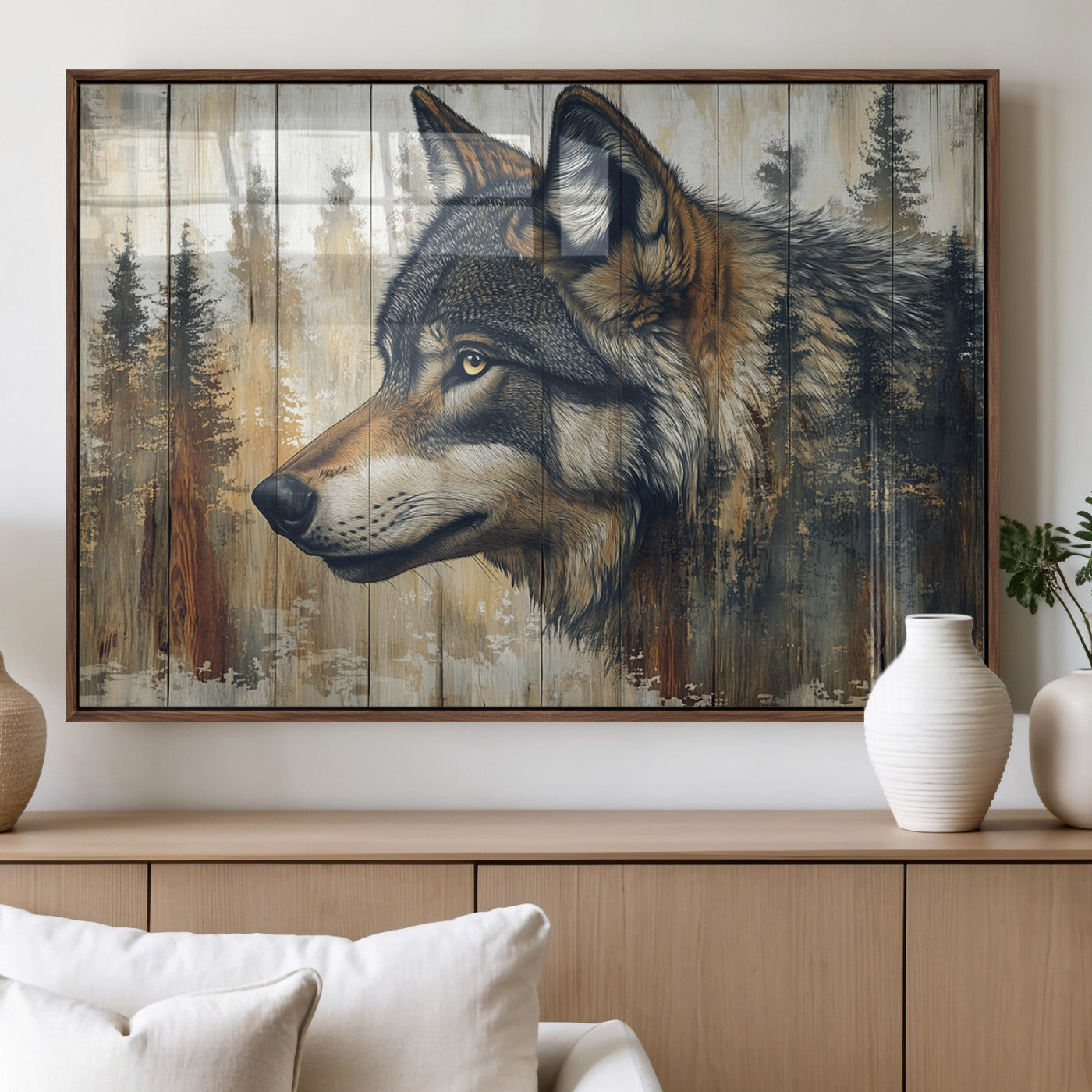 Rustic Wolf Wall Art Canvas Print – Vintage Woodland