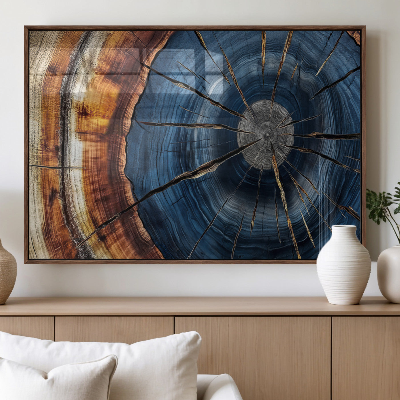 Framed Abstract Tree Ring Wall Art Print Natural Rustic Wood
