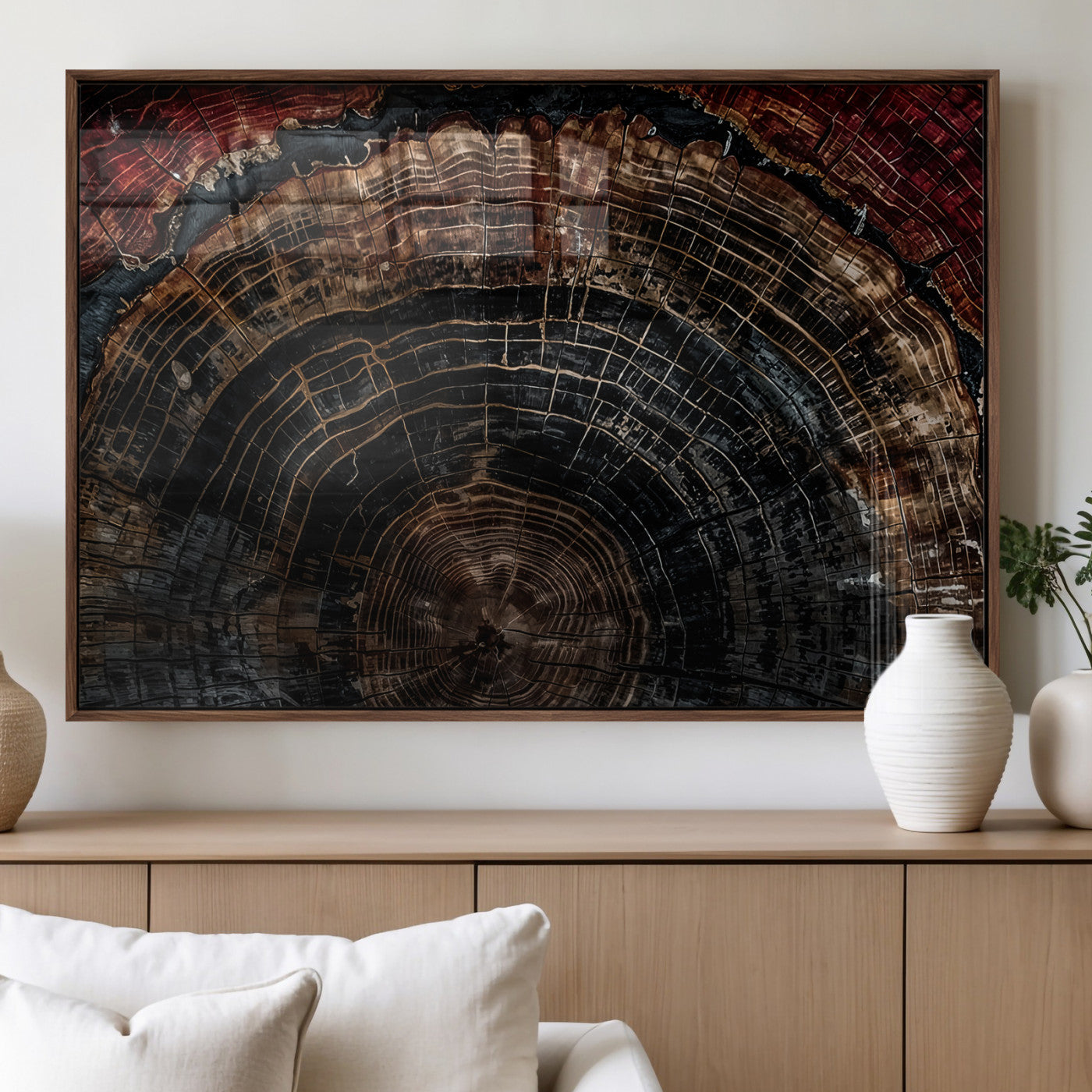 Dark Wood Ring Wall Art Canvas Print – Framed Abstract Tree