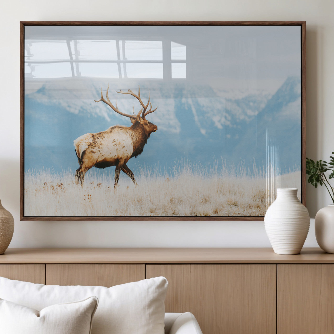 Mountain Elk Wall Art Canvas Print – Framed Rustic Wildlife