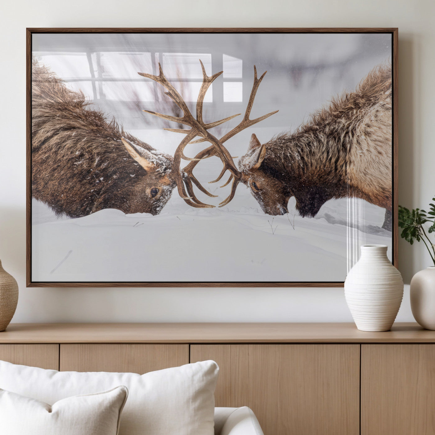 Dramatic Elk Antler Battle Wall Art Canvas Print – elk