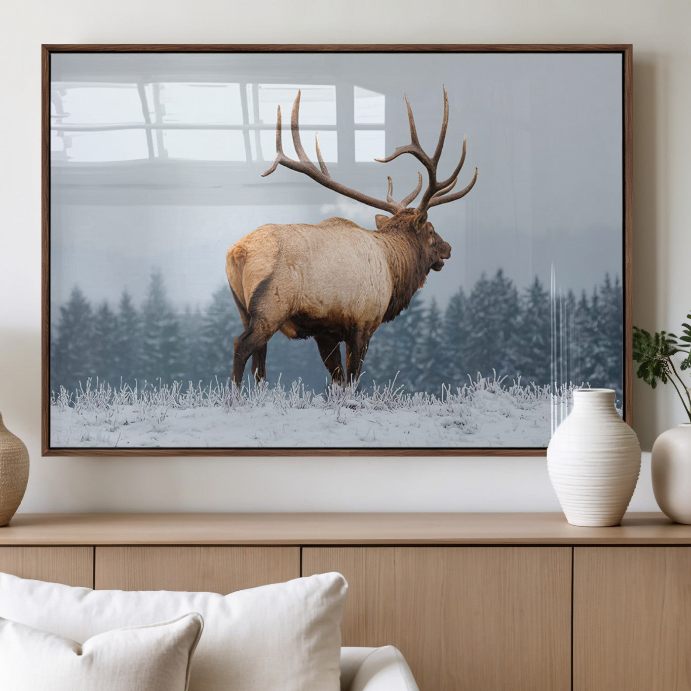 Majestic Elk Snowy Forest Wall Art Canvas Print – Winter