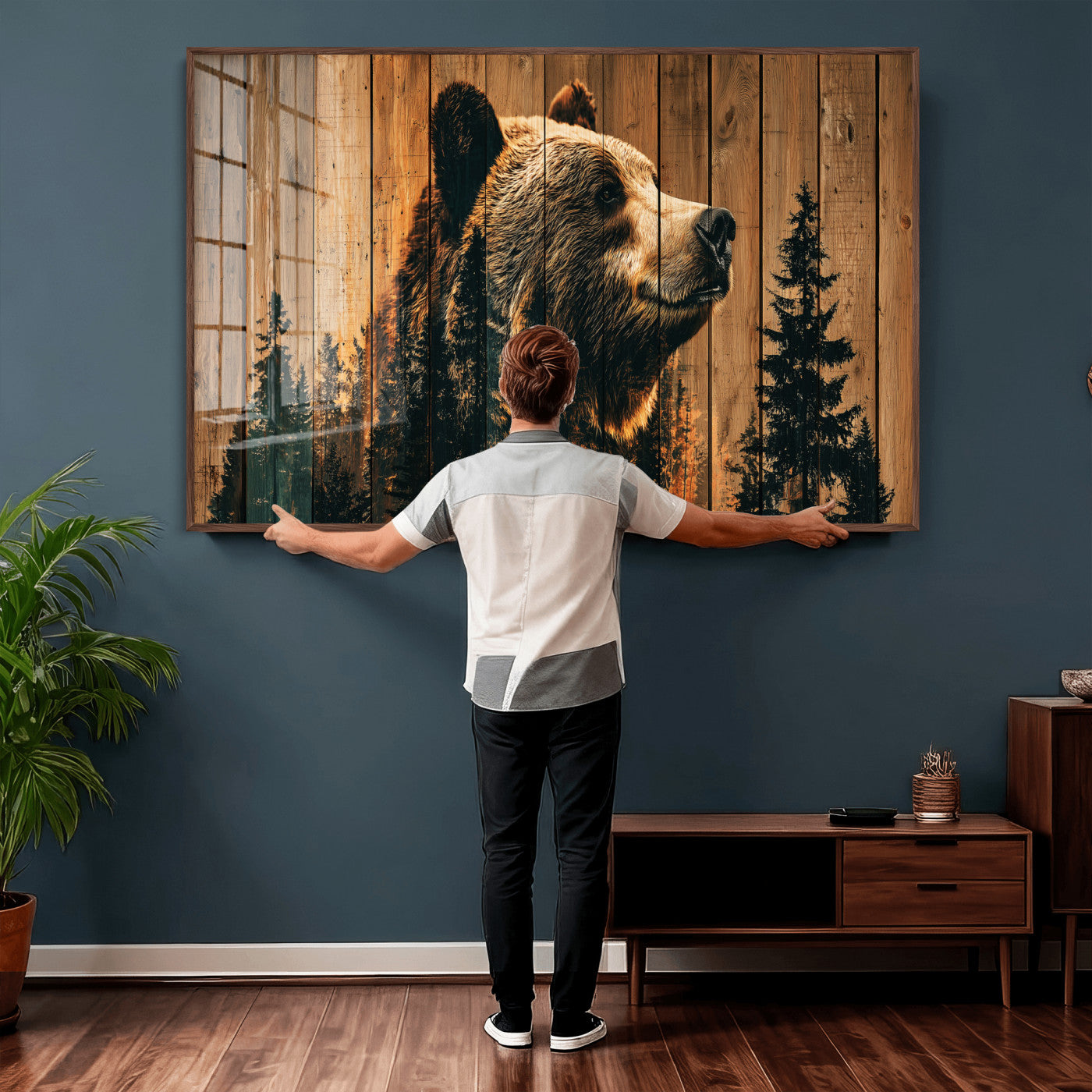 Rustic Bear Wall Art Canvas Print – Woodland Wildlife