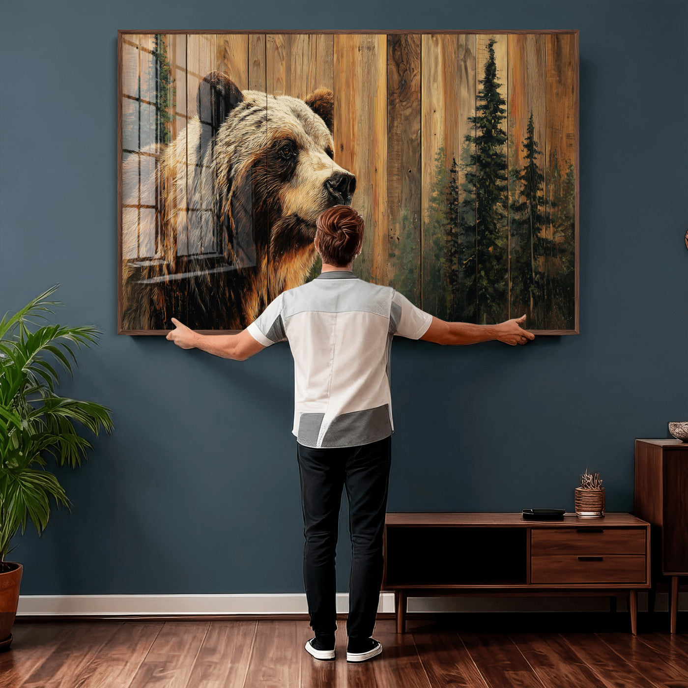 Grizzly Bear Wall Art Canvas Print, Rustic Wildlife Bear