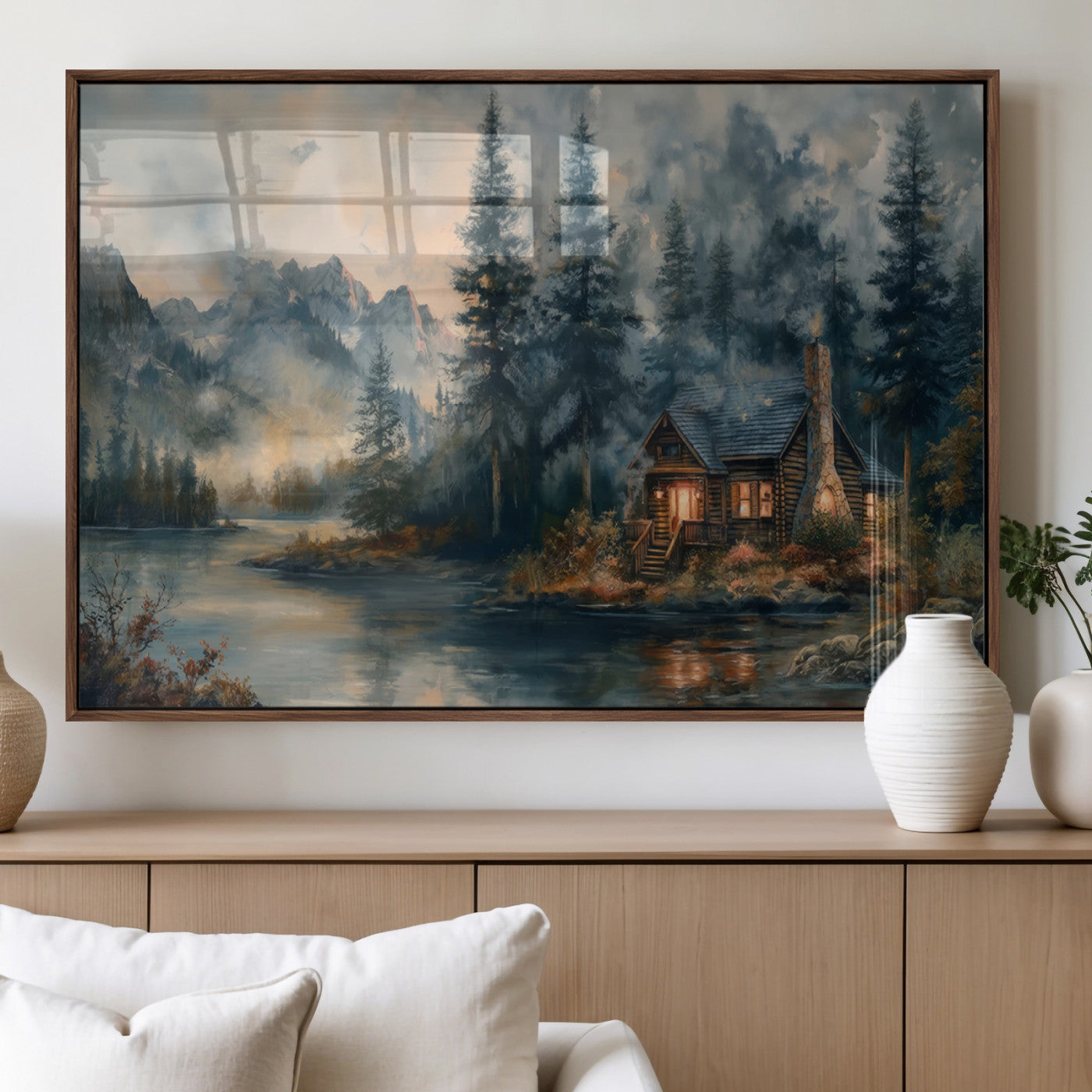 Rustic Cabin Woods Wall Art Print | Lake in a Forest Canvas