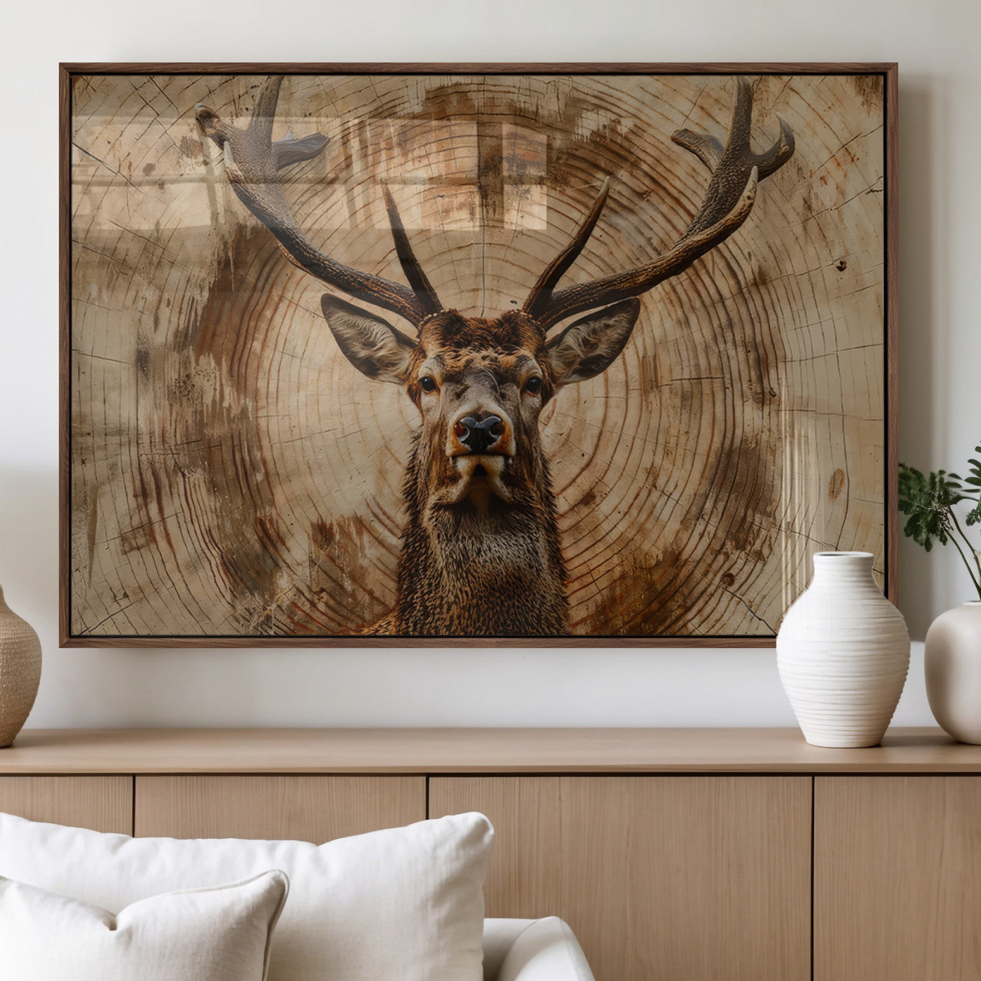 Wood Abstract Deer Wall Art | Rustic Wildlife Canvas Print |