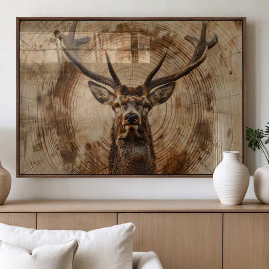 Wood Abstract Deer Wall Art | Rustic Wildlife Canvas Print |