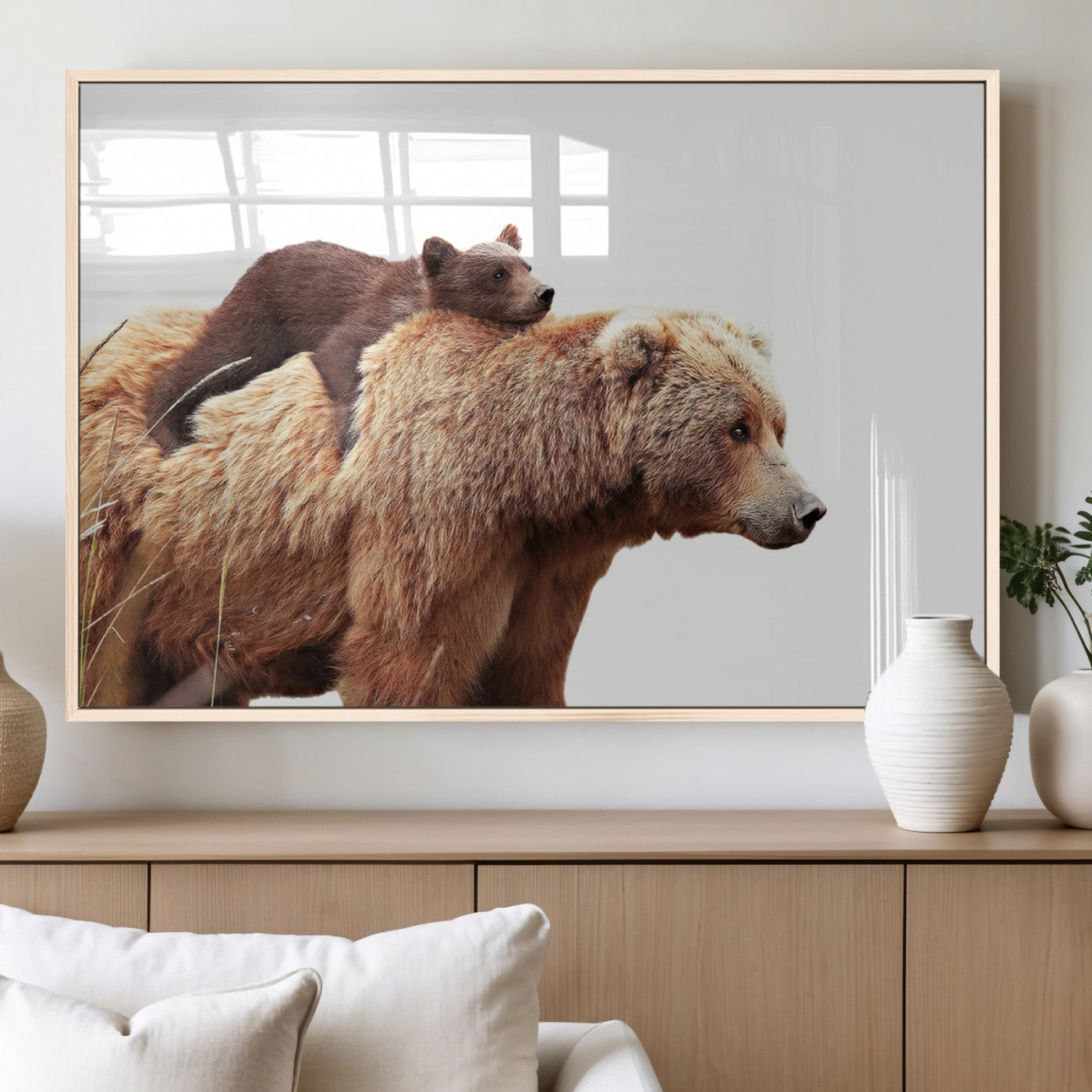 Mother and Baby Bear Canvas Wall Art - Adorable Wildlife