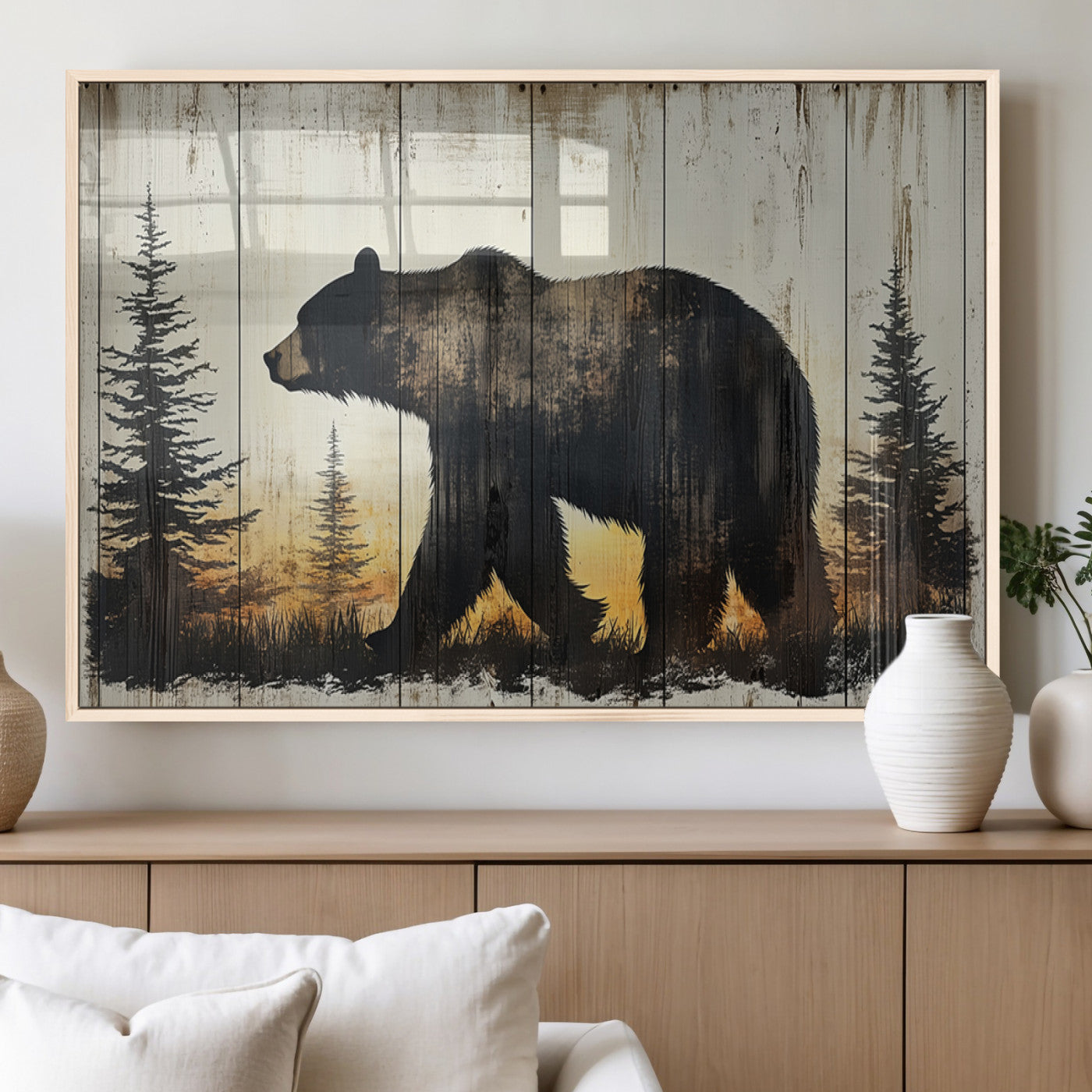 Vintage Bear Wall Art Canvas Print for Farmhouse - Mountain