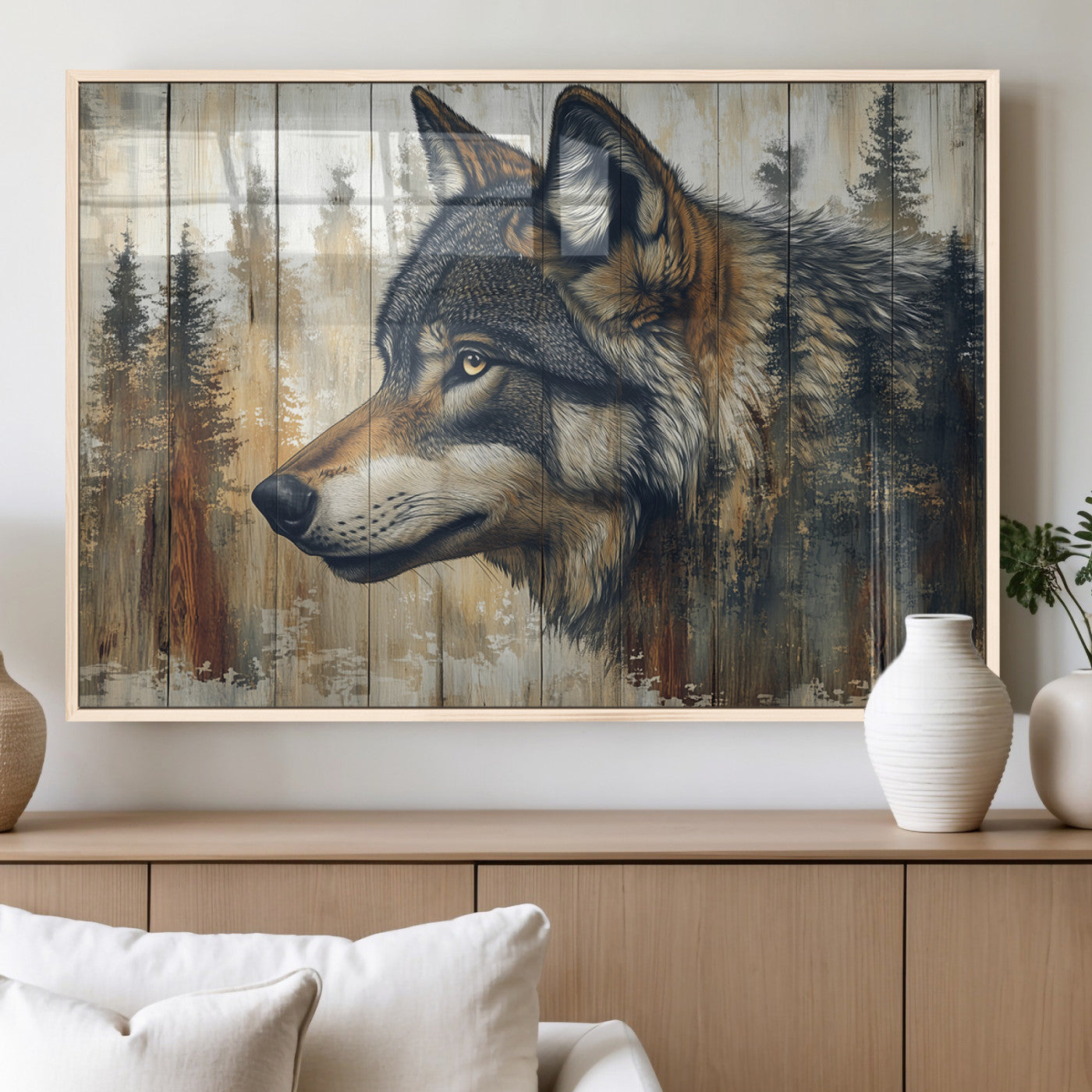 Rustic Wolf Wall Art Canvas Print – Vintage Woodland