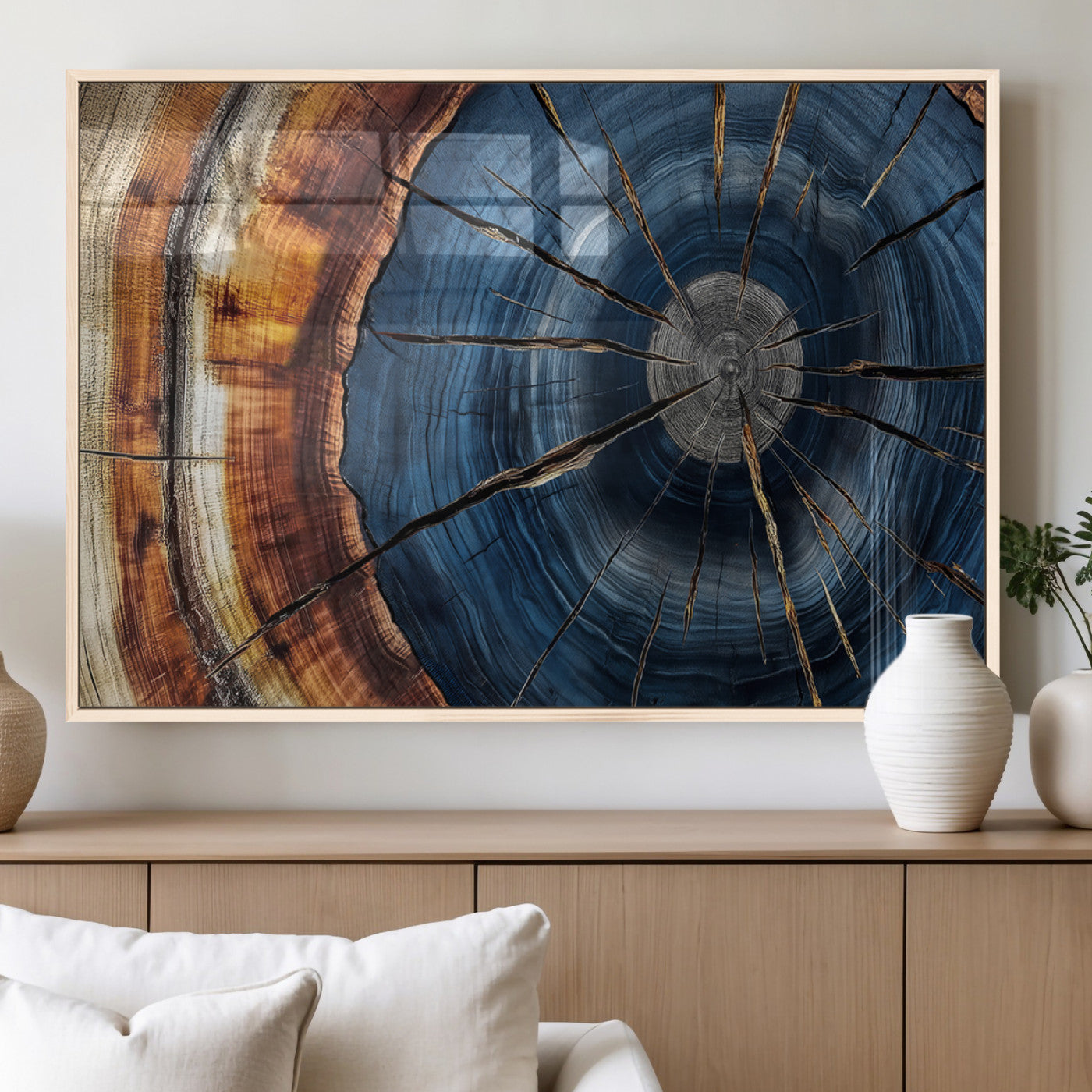 Framed Abstract Tree Ring Wall Art Print Natural Rustic Wood