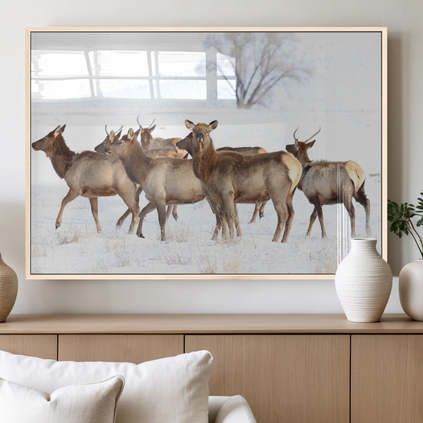 Snowy Elk Herd Wall Art Canvas Print – Majestic Winter