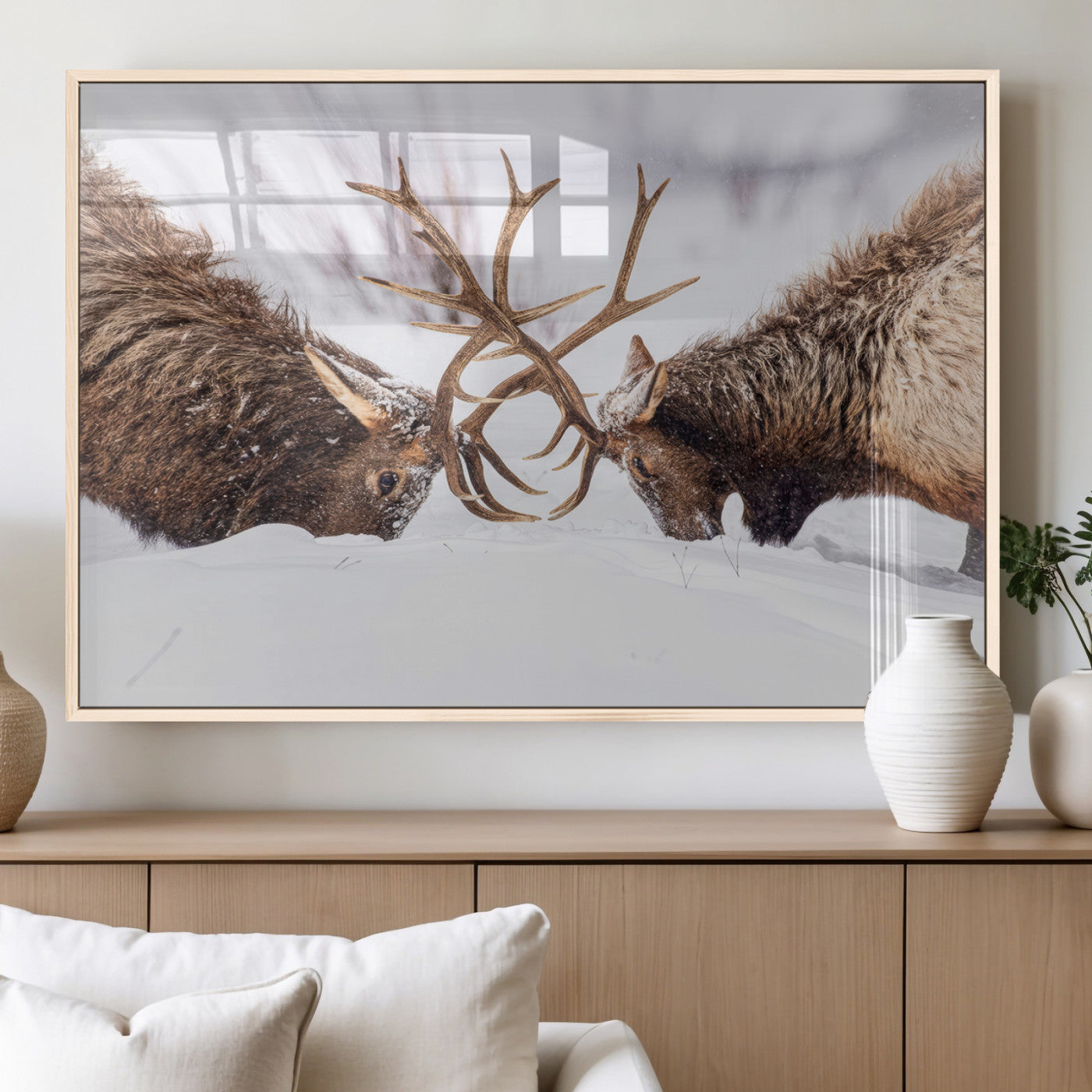 Dramatic Elk Antler Battle Wall Art Canvas Print – elk