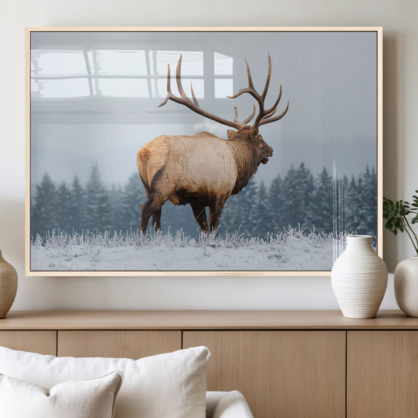 Majestic Elk Snowy Forest Wall Art Canvas Print – Winter