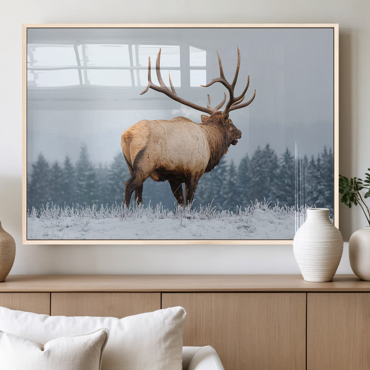Majestic Elk Snowy Forest Wall Art Canvas Print – Winter