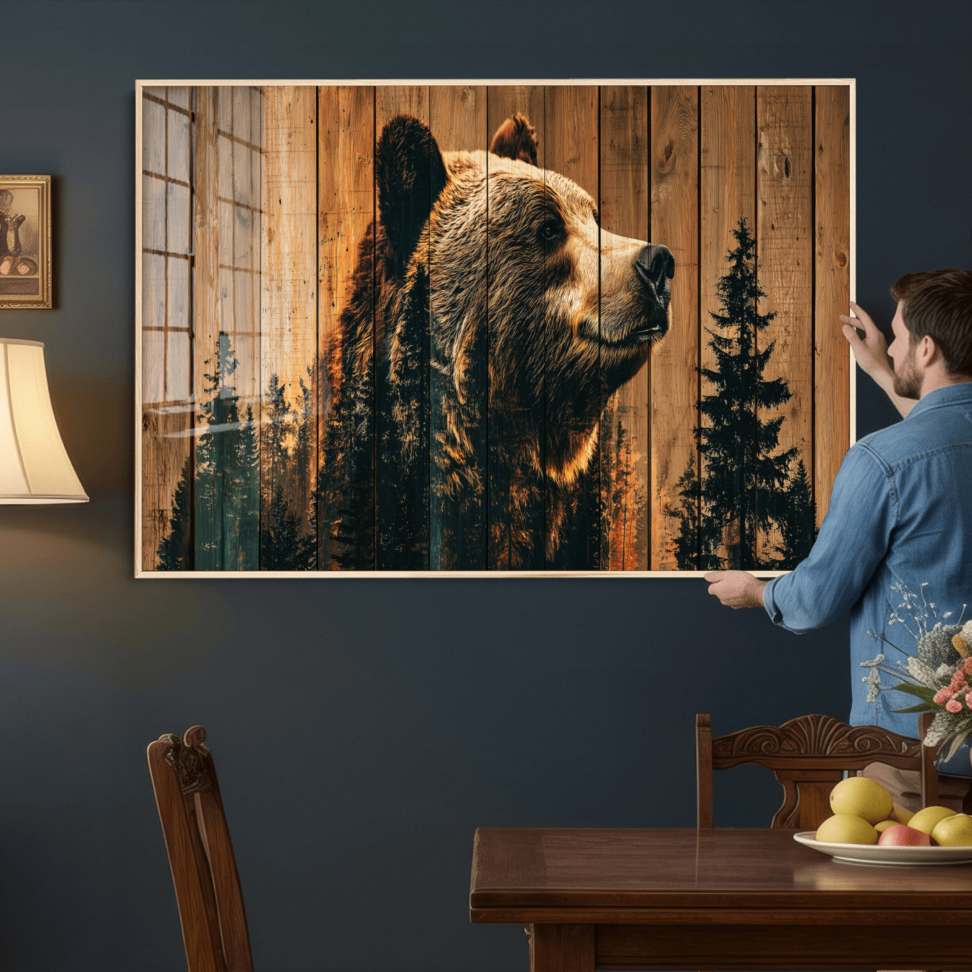 Rustic Bear Wall Art Canvas Print – Woodland Wildlife