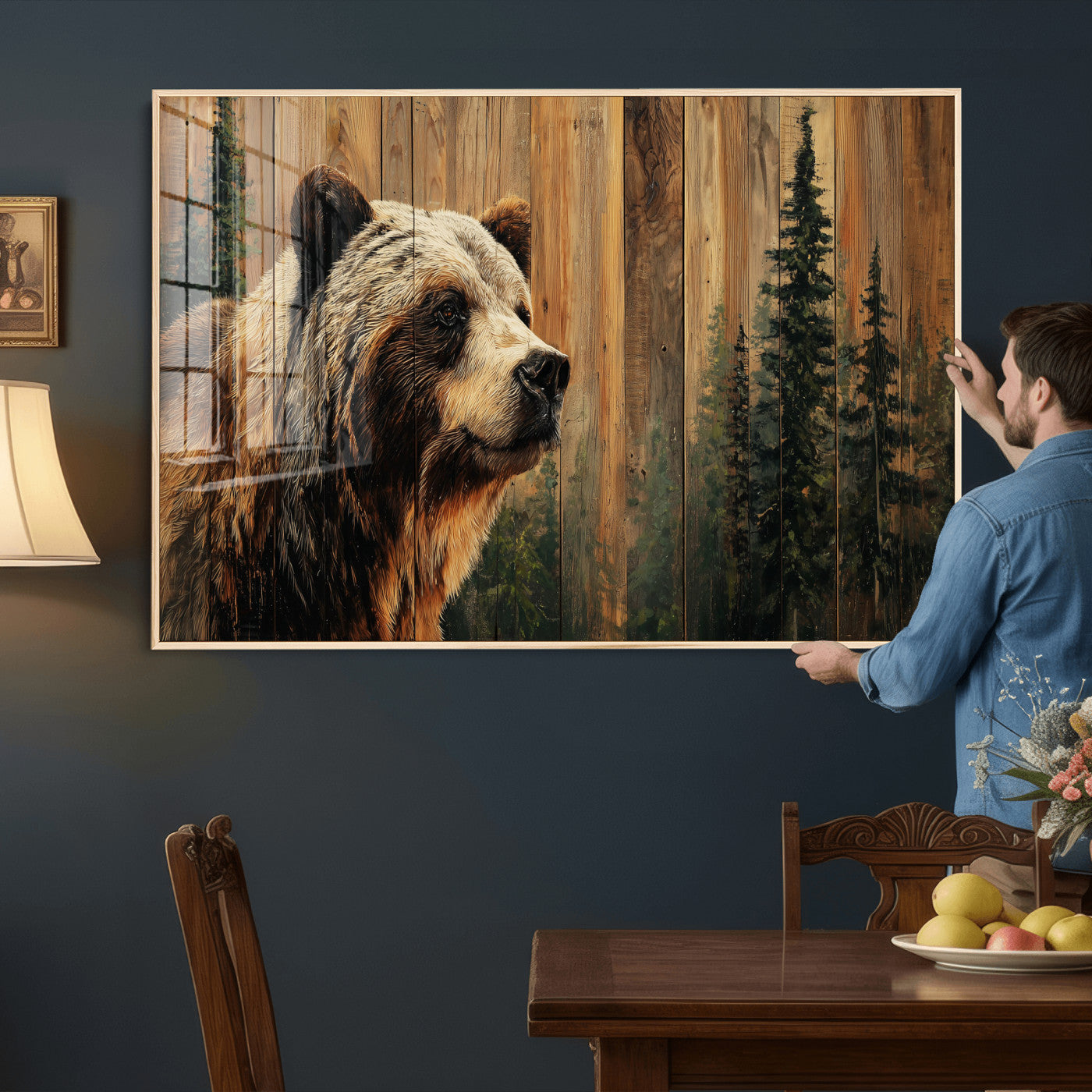 Grizzly Bear Wall Art Canvas Print, Rustic Wildlife Bear