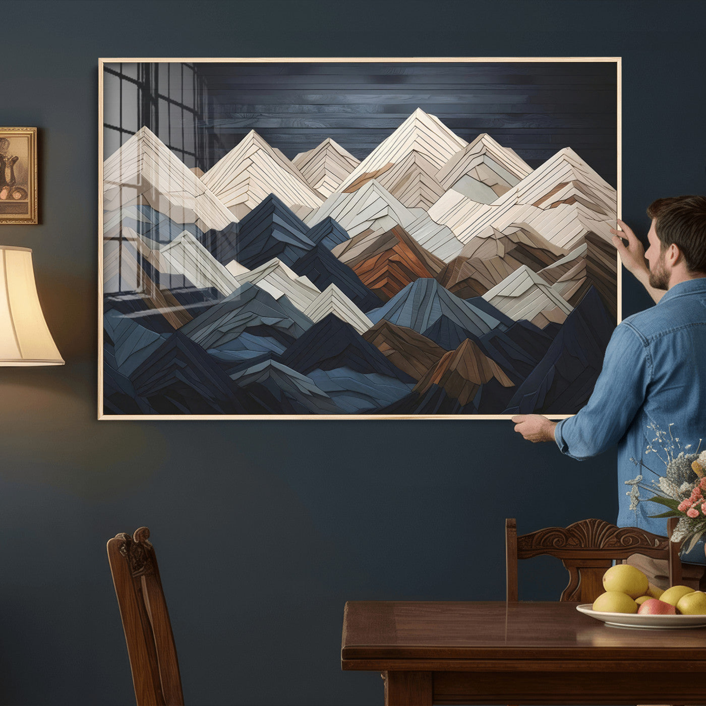 Wood Mountain Wall Art | Mountain Canvas Print Wood Decor |