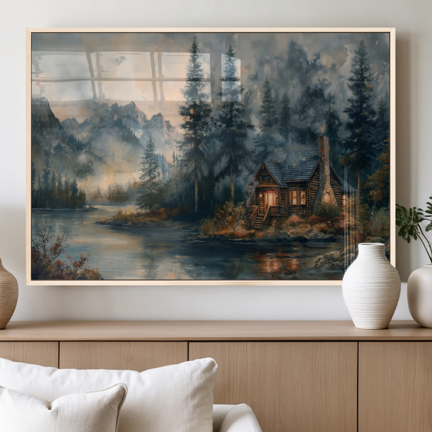 Rustic Cabin Woods Wall Art Print | Lake in a Forest Canvas