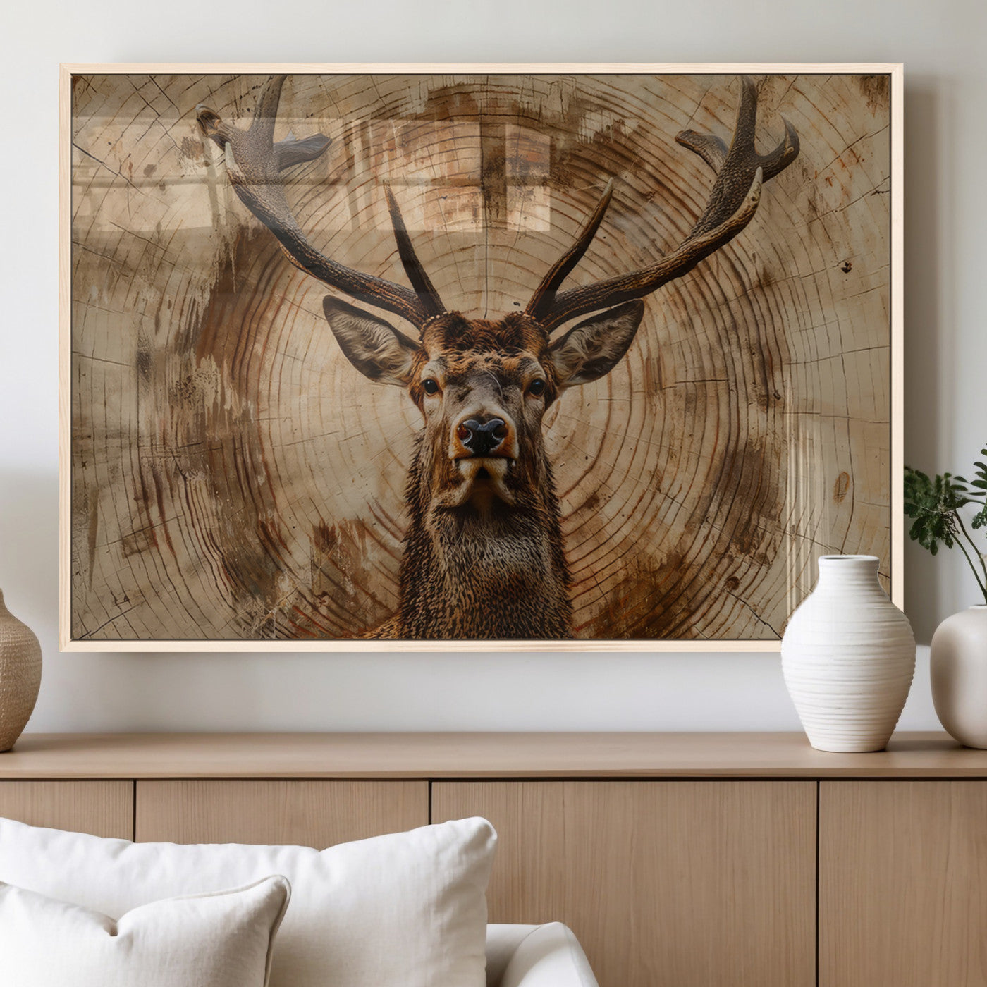 Wood Abstract Deer Wall Art | Rustic Wildlife Canvas Print |