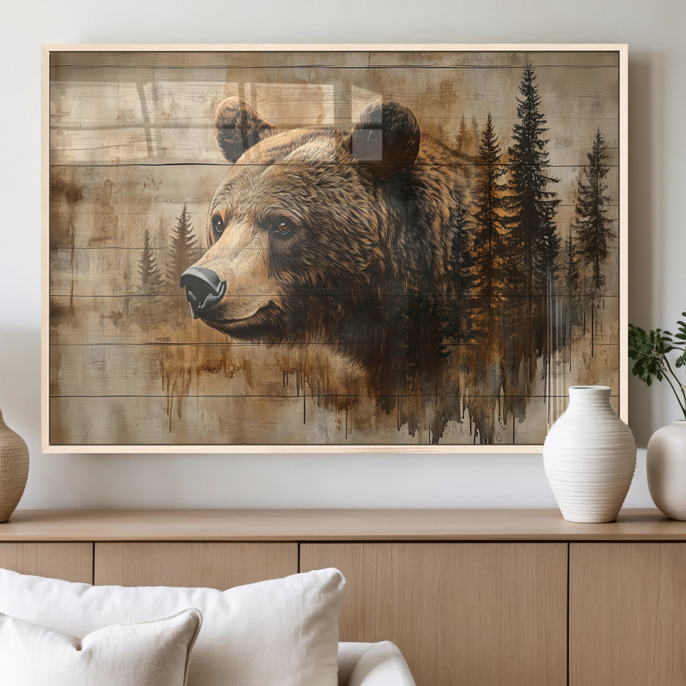 Rustic Grizzly Bear Wall Art, Abstract Grizzly 399 Bear Wall