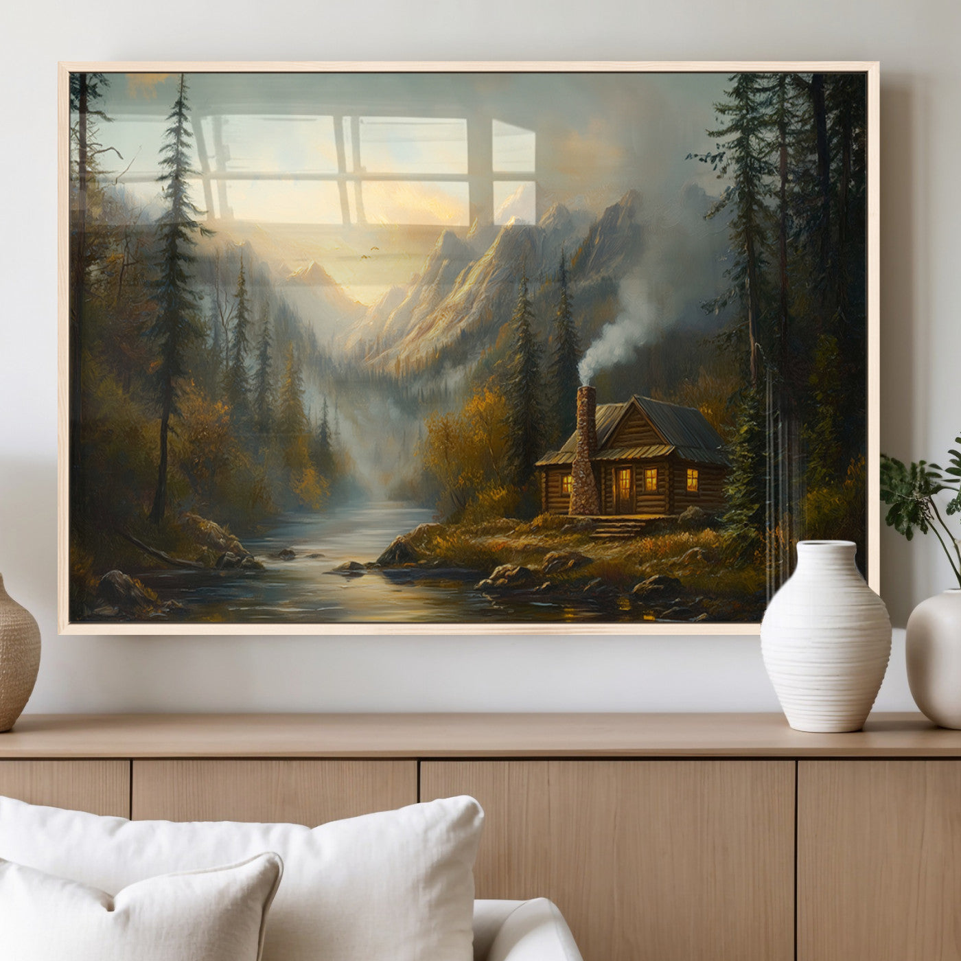 Wood Cabin Retreat Mountain at Sunset Wall Art Print -
