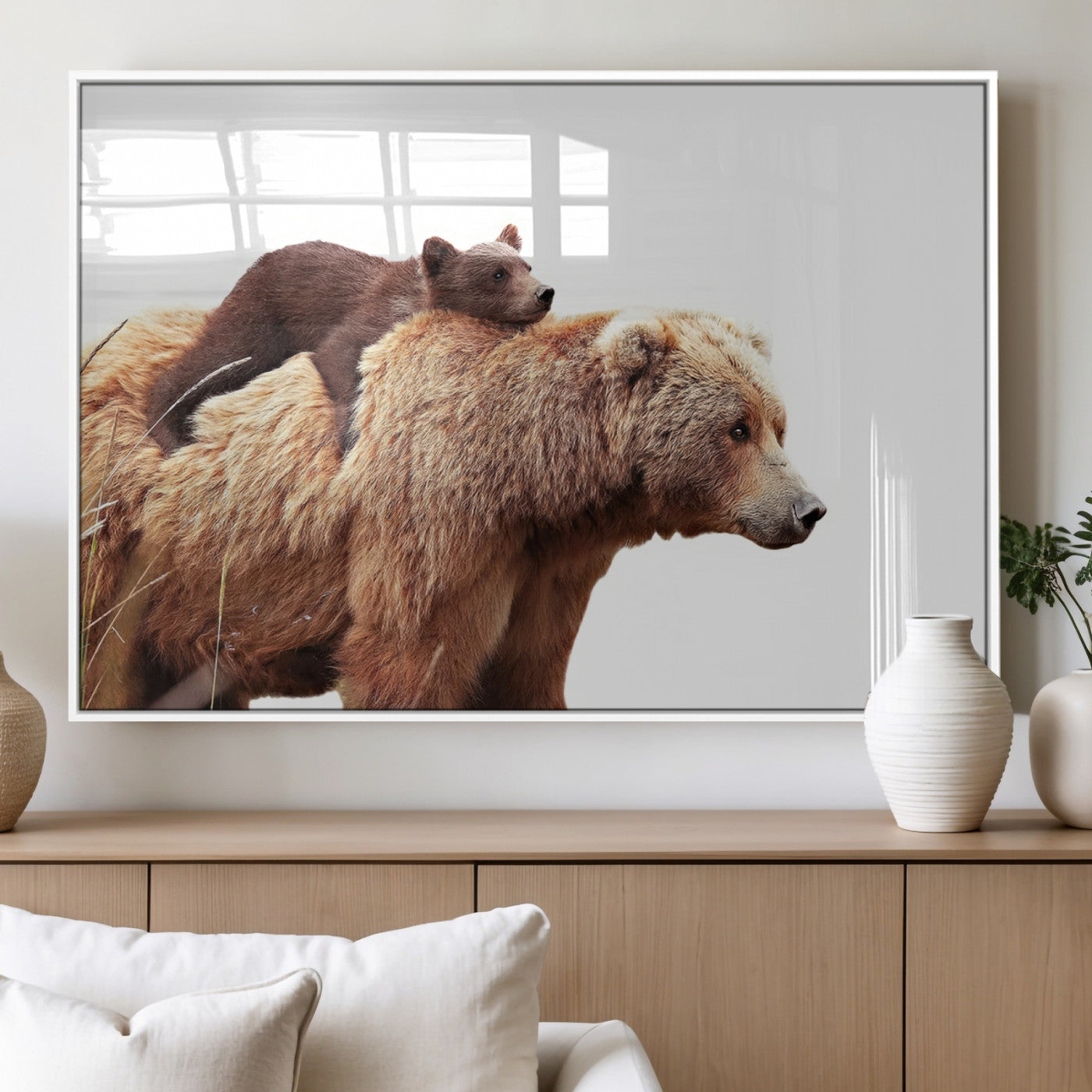 Mother and Baby Bear Canvas Wall Art - Adorable Wildlife
