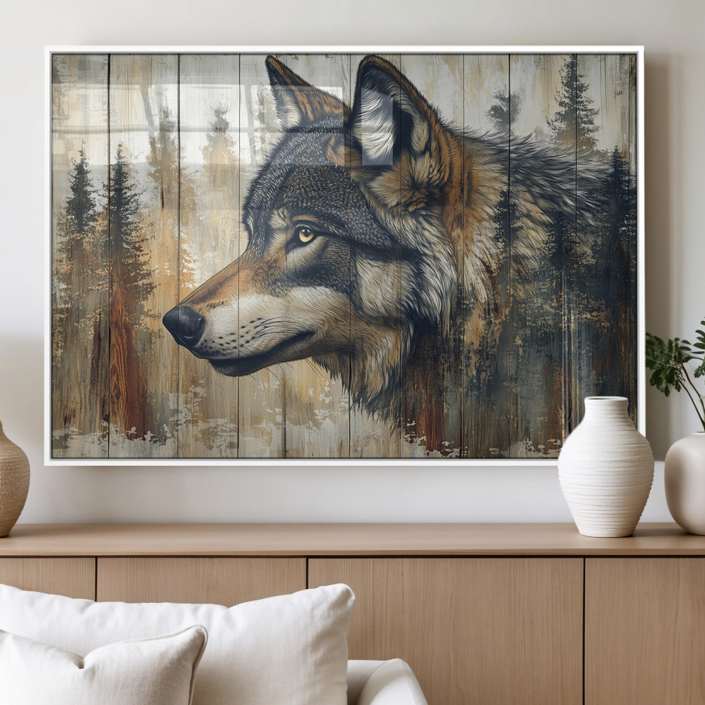 Rustic Wolf Wall Art Canvas Print – Vintage Woodland