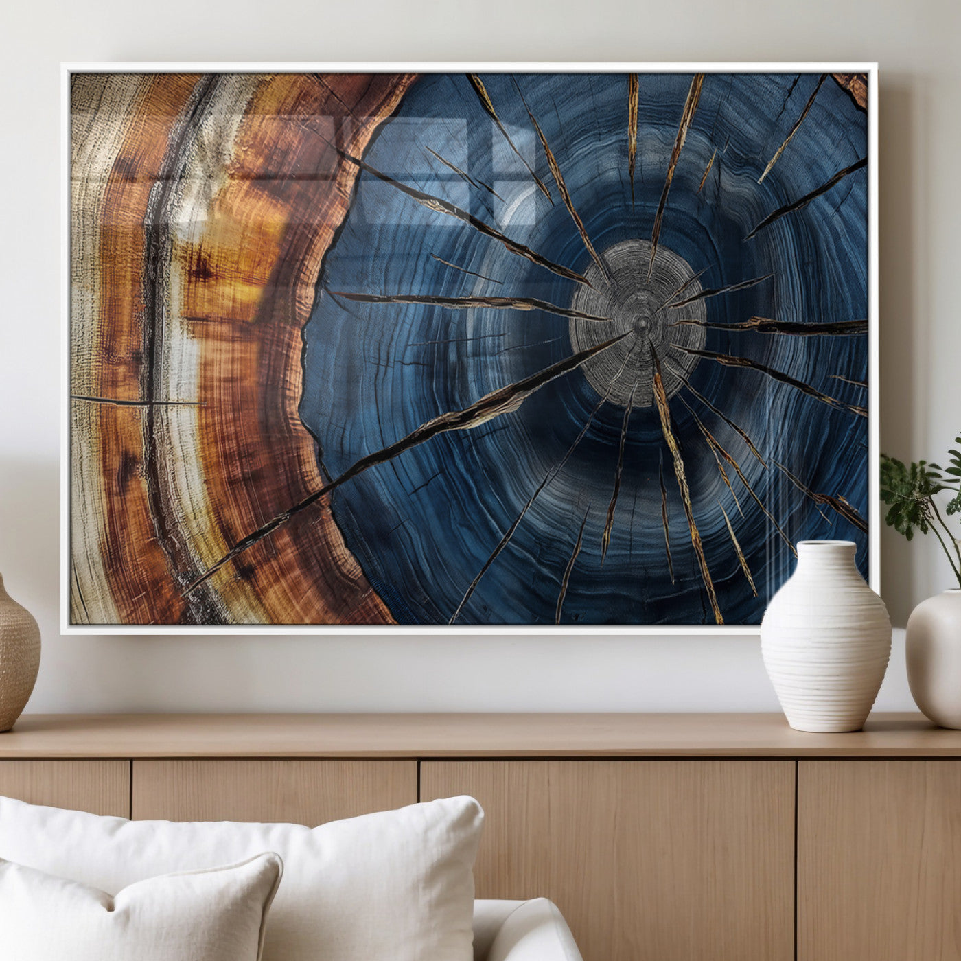Framed Abstract Tree Ring Wall Art Print Natural Rustic Wood