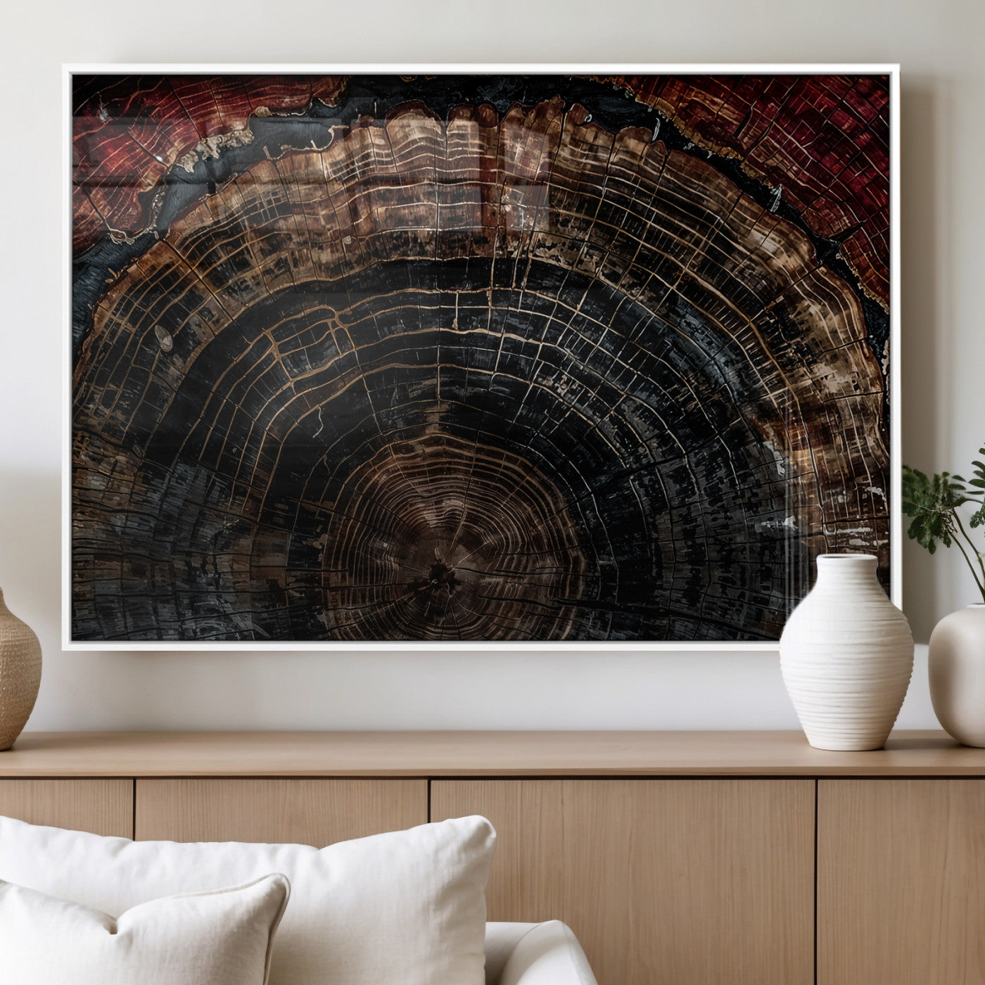 Dark Wood Ring Wall Art Canvas Print – Framed Abstract Tree