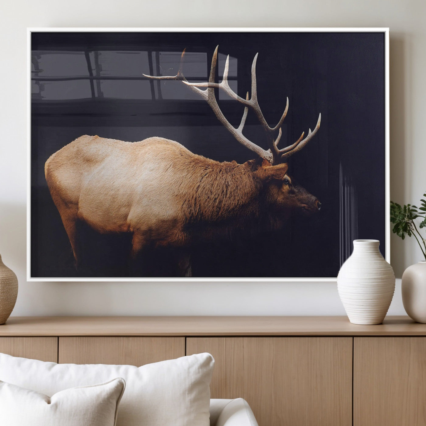 Bull Elk Decor Wall Art Canvas Print – Framed Elk
