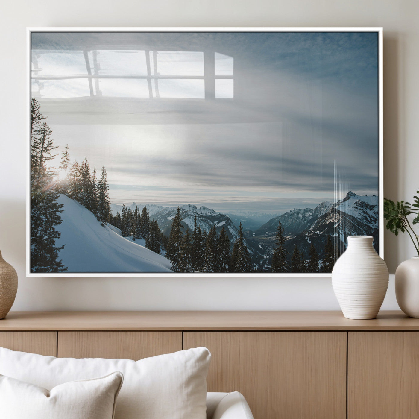 Snowy Mountains Wall Art Canvas Print – Framed Alpine