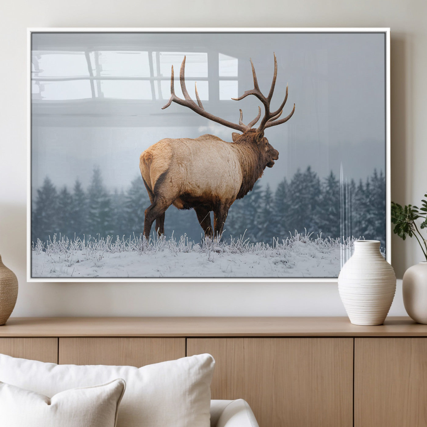 Majestic Elk Snowy Forest Wall Art Canvas Print – Winter